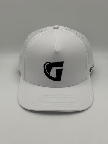 GolfN G Logo Performance Hat – White with black G, front