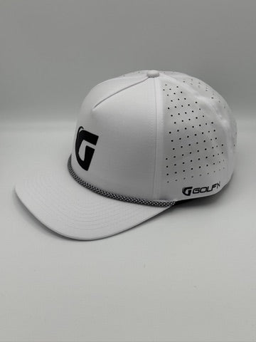 GolfN G Logo Performance Hat – White with black G, side