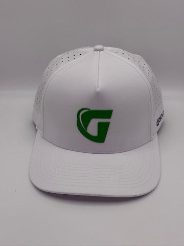 GolfN G Logo Performance Hat – White with green G, front